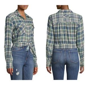 Free people first bloom tie front plaid shirt -SM